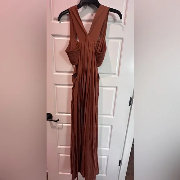 Anthropologie silk Brown rust colored Maxi Dress small - Picture 2 of 2